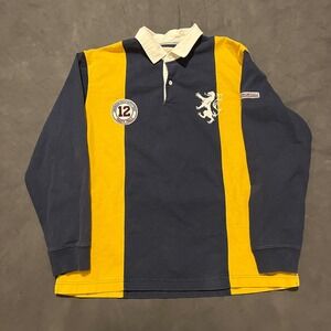 American Eagle Vintage Rugby Shirt Mens Large Navy Yellow Stripe Lion Varsity 12